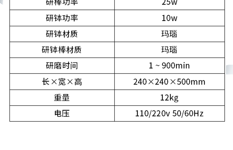 玛瑙研钵研磨机技术参数