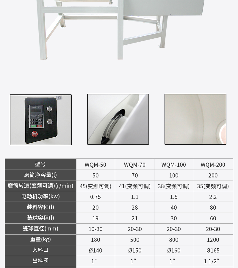 卧式轻型球磨机的参数